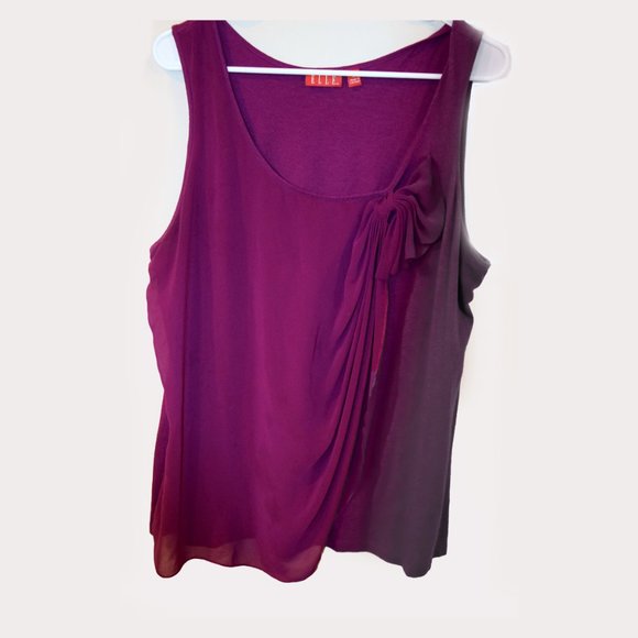 Elle Wine Colored Ruffle Front Blouse - Picture 1 of 5